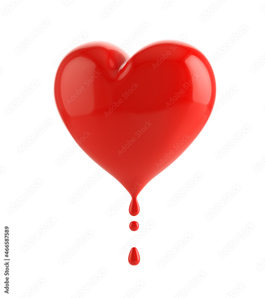 Bleeding heart. The symbol of unrequited love. 3D illustration