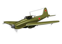 IL 2 Fighter Plane 1943. Vintage Airplane. Vector Clipart.