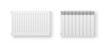 Central heating radiator panels for indoor heating system. Realistic white thermostat devices