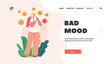© Pavlo Syvak - Bad Mood Landing Page Template. Cyber Bullying, Abuse, Social Attack, Bully Hate. Girl Character Crying with Smartphone