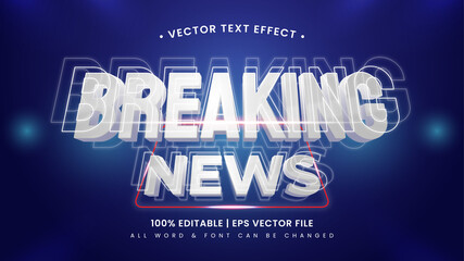 Poster - Breaking News 3d Text Style Effect. Editable illustrator text style.