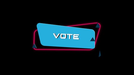Aufkleber - 3d animation text Vote on trendy flat geometric banner. Flying and rotating object. 4K Video motion graphic animation.