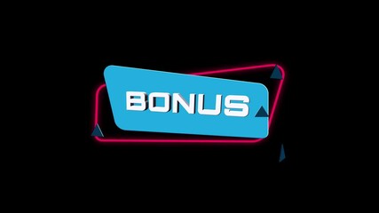 Aufkleber - 3d animation text Bonus on trendy flat geometric banner. Flying and rotating object. 4K Video motion graphic animation.