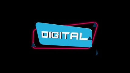 Leinwandbilder - 3d animation text Digital on trendy flat geometric banner. Flying and rotating object. 4K Video motion graphic animation.