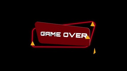Fototapete - 3d animation text Game over on trendy flat geometric banner. Flying and rotating object. 4K Video motion graphic animation.