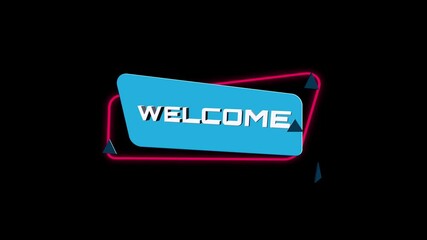 Aufkleber - 3d animation text Welcome on trendy flat geometric banner. Flying and rotating object. 4K Video motion graphic animation.