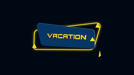 Aufkleber - 3d animation text Vacation on trendy flat geometric banner. Flying and rotating object. 4K Video motion graphic animation.
