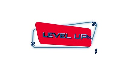 Aufkleber - 3d animation text Level up on trendy flat geometric banner. Flying and rotating object. 4K Video motion graphic animation.
