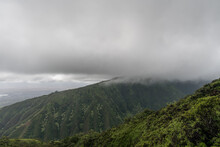 Scenic View Along The Waihee Ridge Trail On A Heavily Overcast Day, Maui, Hawaii 
