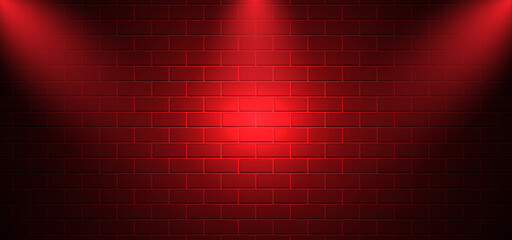 Red brick wall texture background on the dark with red light 