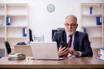 Old male employee working in the office