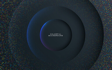 Poster - Abstract black circle dimension background with colorful halftone