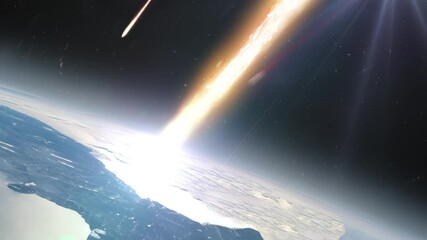 asteroids meteors burning in earth atmosphere cinematic outer space view of fast blazing meteors bur