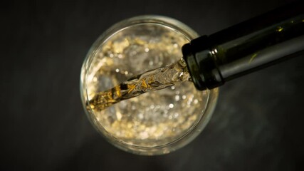 Poster - Super slow motion of pouring white wine into glass. Filmed on high speed cinema camera, 1000 fps