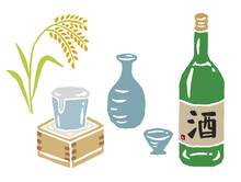 日本酒セット　レトロなベクターイラスト