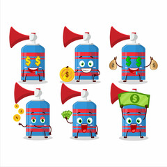 Canvas Print - Blue air horn cartoon character with cute emoticon bring money