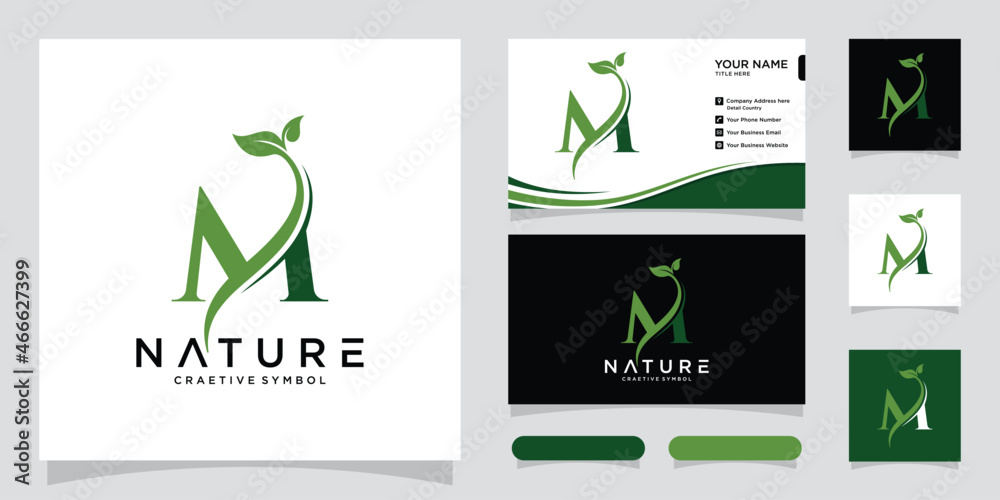 Initial Letter M With Leaf Luxury Logo. Green leaf logo Template vector ...