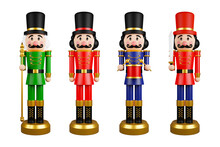 Collection Christmas Nutcracker Toy Soldier Traditional Figurine Isolated On White Background With Clipping Path Included. 3d Rendering