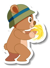 Wall Mural - Cute bear cartoon wearing hat sticker side view