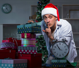 Wall Mural - Man with many christmas gifts in boxes