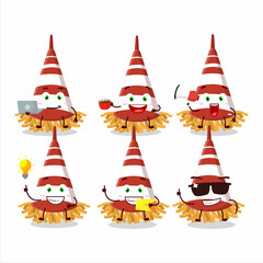 Poster - Red confetti trumpet cartoon character with various types of business emoticons