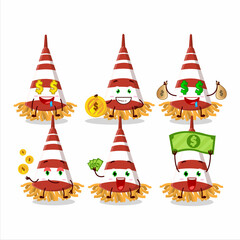 Sticker - Red confetti trumpet cartoon character with cute emoticon bring money