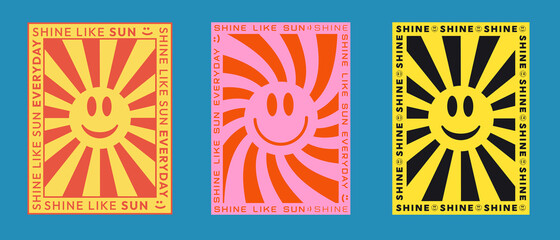 Poster - Set of Cool Trendy Shine Posters. Sunshine retro placard.