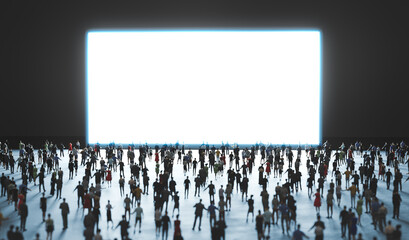 Poster - People watch big white screen, display.