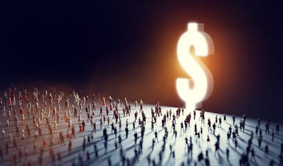 Wall Mural - people walk to big usd dollar symbol.