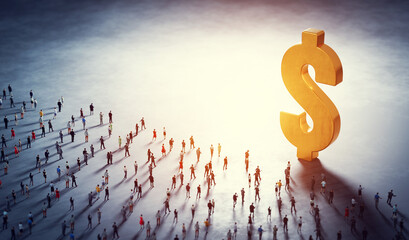 Wall Mural - people walk to big usd dollar symbol.
