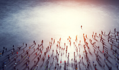 Poster - People follow a leader. Community of followers