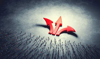 Wall Mural - people make decision and choose. red arrows pointing