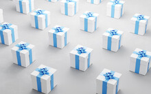 Gift Boxes With Blue Ribbon Background