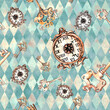 Alice in Wonderland cute watercolor objects set seamless pattern