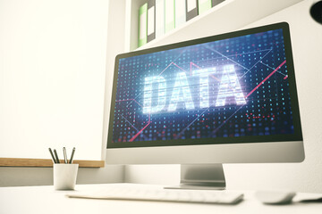 Poster - Creative Data word hologram on modern laptop monitor, big data and blockchain concept. 3D Rendering