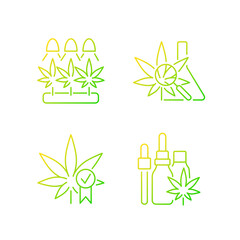 Sticker - Cannabis growing gradient linear vector icons set. Medical research. Quality certification. Hemp oil tincture. Thin line contour symbols bundle. Isolated outline illustrations collection