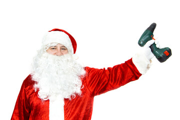 Santa Claus with a screwdriver. Isolated on white.