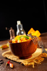 Poster - Baked pumpkin with boiled bulgur. Diet food.