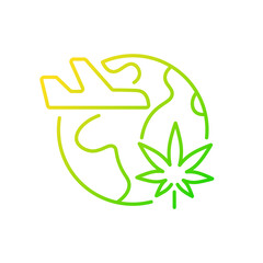 Sticker - Cannabis tourism gradient linear vector icon. Marijuana tours. Travel industry. Cannabis tourist attraction. Thin line color symbol. Modern style pictogram. Vector isolated outline drawing