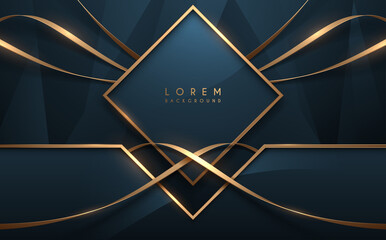 Abstract blue and gold luxury geometric shapes and ribbons background
