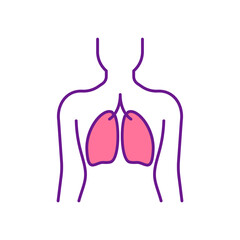 Sticker - Lungs RGB color icon. Human body part. Paired organs in chest. Breathing and air moving functions. Respiratory diseases. Oxygen circulation. Isolated vector illustration. Simple filled line drawing