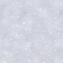 Snowfall. Cute vintage texture with chaotic white specks. Watercolor seamless pattern. Gray texture.