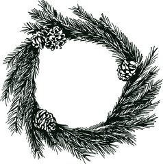 Wall Mural - Hand sketch christmas wreath. Vector illustration