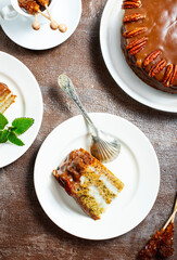 Canvas Print - Fresh and homemade baked pie with banana and chocolate.