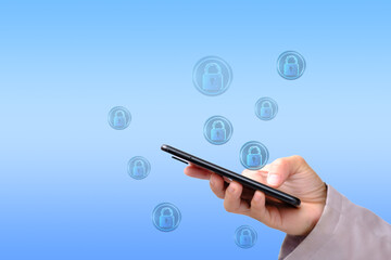 Poster - Protective gesture of a businessman Copy space, cyber security, and data protection are all protected by the lock icon.