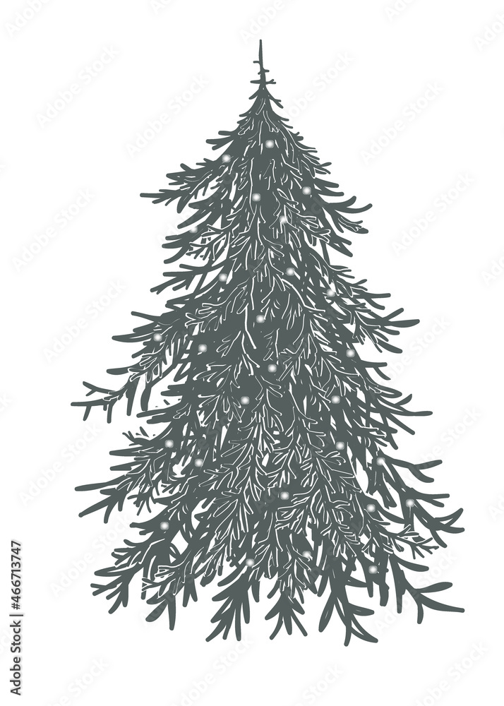 Fir Christmas tree with lights, vector illustration isolated on white ...