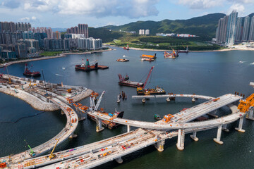 Canvas Print - Drone fly over the bridge under construction