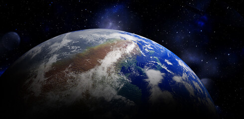 Wall Mural - View of Earth in open space, illustration. Banner design