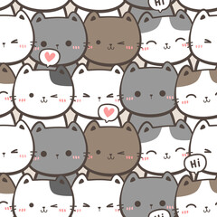 seamless pattern with cat kitty head cartoon vector illustration