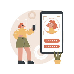 Poster - Verification technologies abstract concept vector illustration. Verification process, data access, user password, social media account, iris scan, facial recognition, security abstract metaphor.